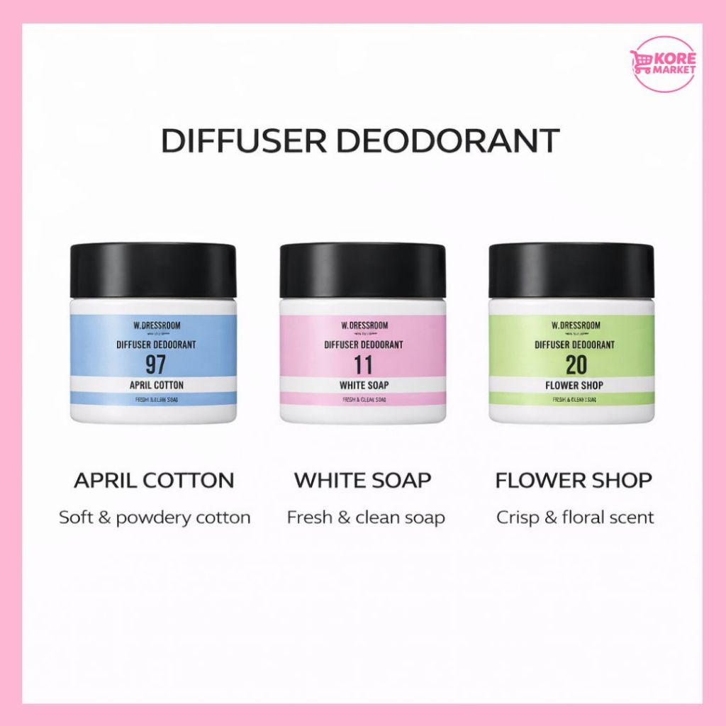 W.DRESSROOM DRESS & LIVING DEODORIZER 110g – APRIL COTTON / WHITE SOAP / FLOWER SHOP