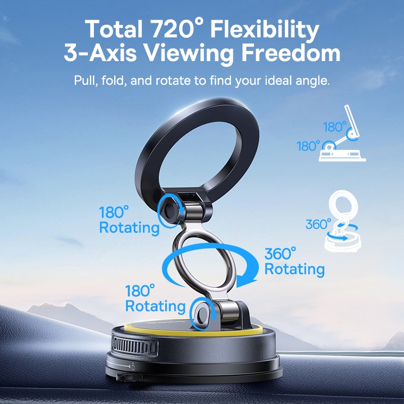 Baseus VC2 Flex Magnetic Car Mount รุ่นถ้วยดูดพร้อมแม่เหล็กทรงพลัง 35N 360 ฐานหมุนชาร์จไร้สาย