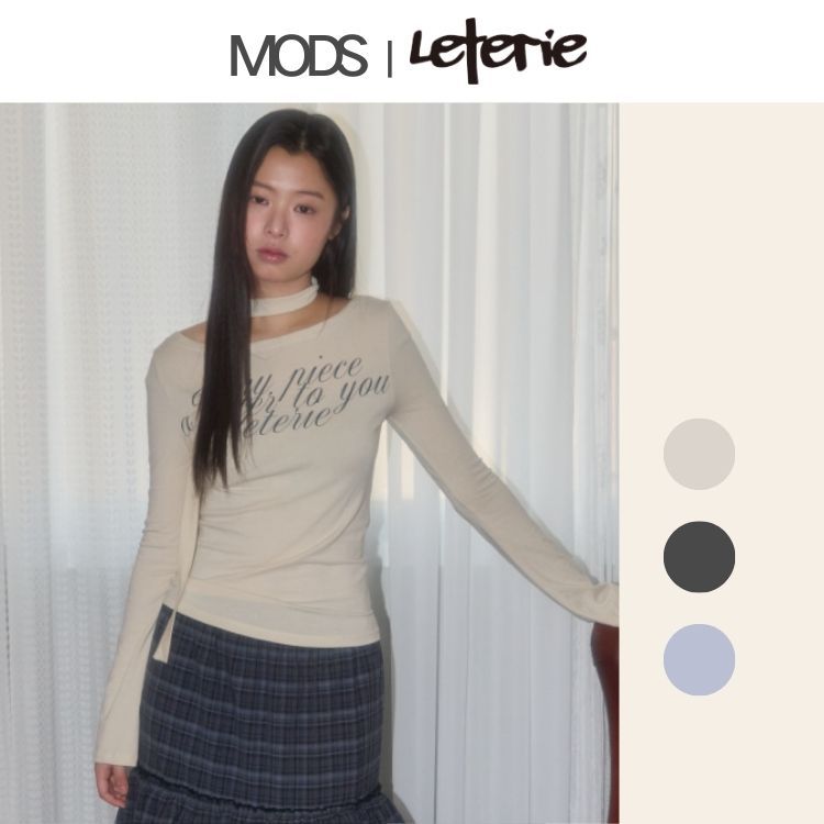 [Leterie] Lettering Off-shoulder Tie Long Sleeve / 3 Colors