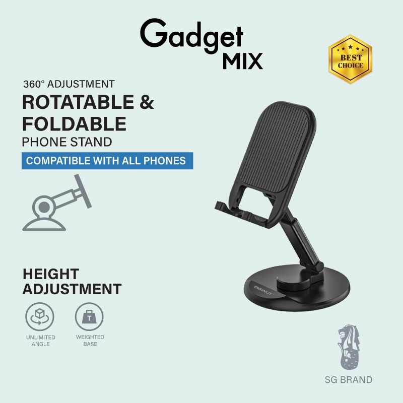 Gadget Mix Diginut DJ-25 ที่วางโทรศัพท์แบบพับได้แบบหมุนได้ / สีดํา