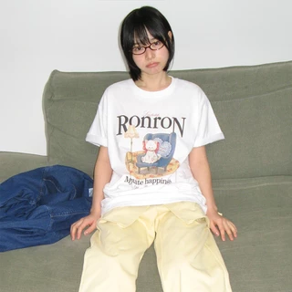 [RONRON] Quiet Cat Over Fit T Shirt / WHITE
