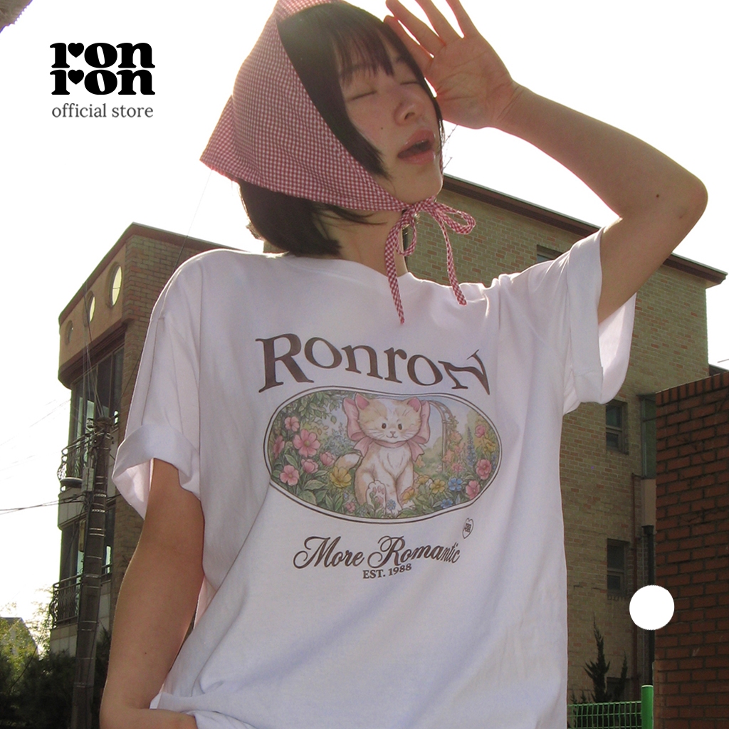 [RONRON] Flower Cat Over Fit T Shirt / WHITE