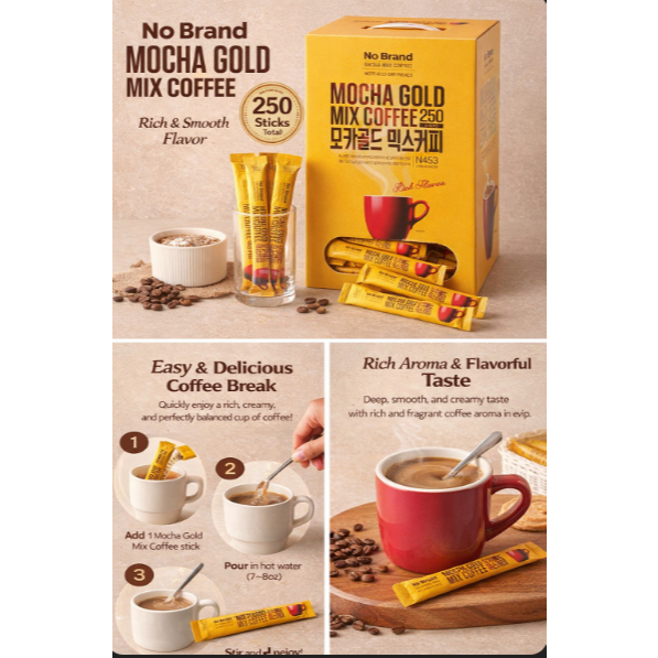 No Brand Mocha Gold Mix Coffee 250 Sticks Value Pack | รสเข้มข้น
