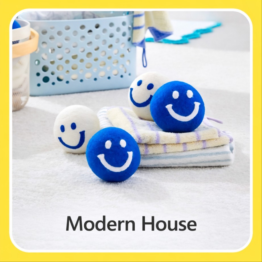 [MODERN HOUSE] Anti-Static Dryer Wool Ball Set (Blue Smile - 4 Premium Wool Balls)