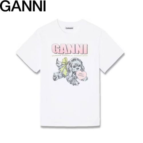 [GANNI] 25FW Ganni Womens Basic Cotton Jersey Neon Puppy เสื้อยืด Bright White T433416001