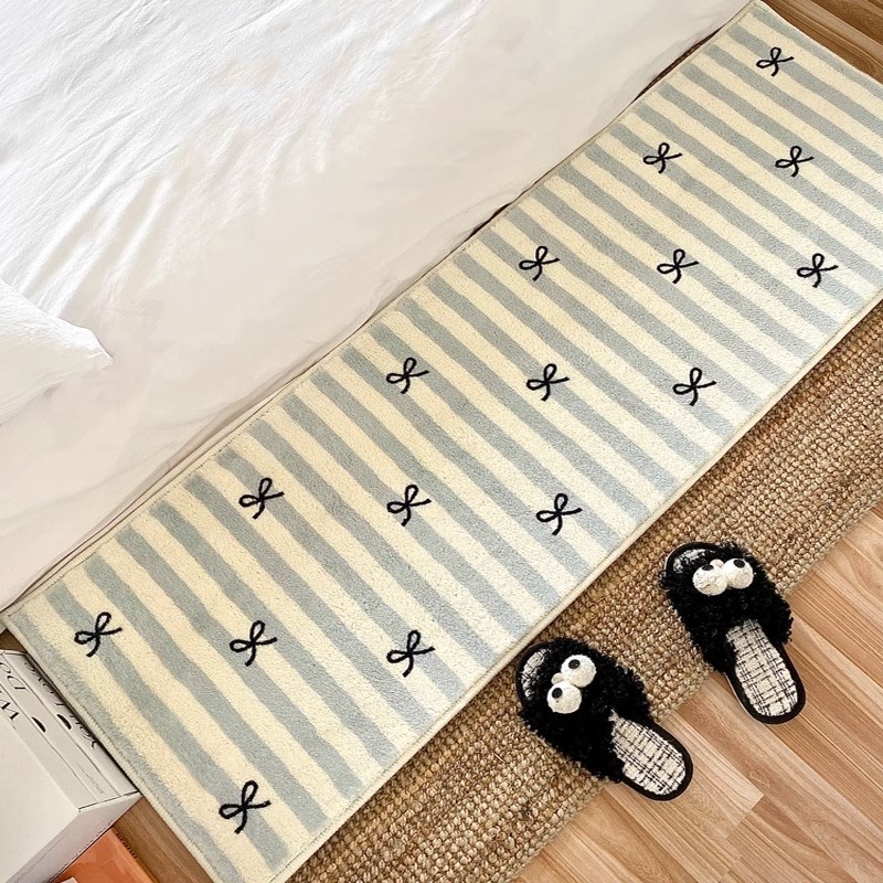 Sasha Belle Ribbon Stripe Mini Rug & Bath Mat - Aesthetic Interside Mat Kitchen Entryway Rug (สีเทา,