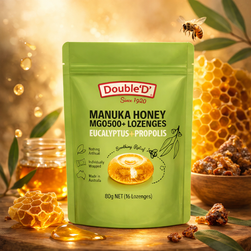 [Double D] MGO500+ Manuka Honey Lozenges 80g | ด้วยโพลิส 5% & ยูคาลิปตัส | ปลอบประโลมคอและไฮเดรต