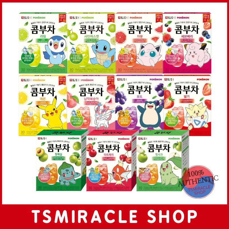 Damtuh Pokemon Kombucha 30 Sticks 12 รสผลไม้โปรไบโอติกชา (สุ่มพวงกุญแจโปเกมอน) ผงดื่มเครื่องดื่มเกาหลีแคลอรี่ต่ํา
