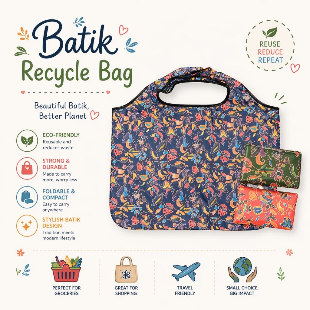 ️ (XL) FOLDABLE RECYCLE BAG Batik Recycle Bag l Mothers Day Teachers Day Christmas l Wedding Evening