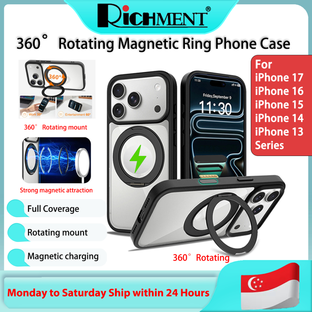 RICHMENT สําหรับ iPhone 17/16/15/14/13 Pro Max/Puls/Air Case 360 Rgtateble Megnetic แหวนใช้งานร่วมกั