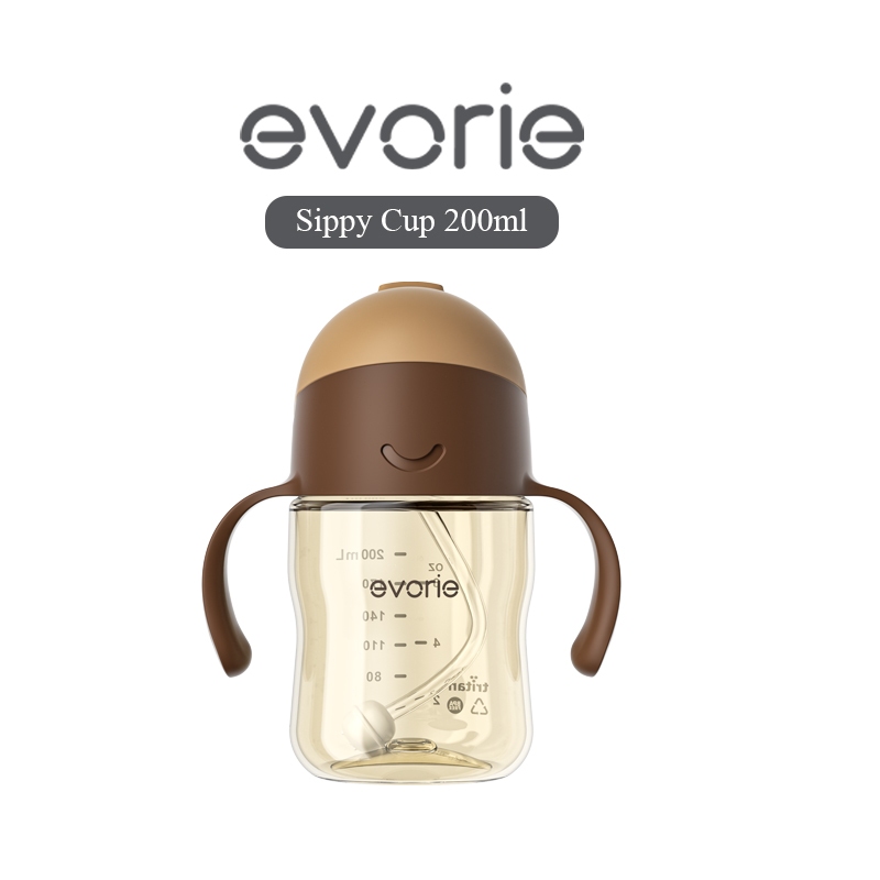 Evorie Tritan Weighted Straw Sippy Cup สําหรับทารกและเด็กเล็ก 6 เดือน +, 200mL Chocolate
