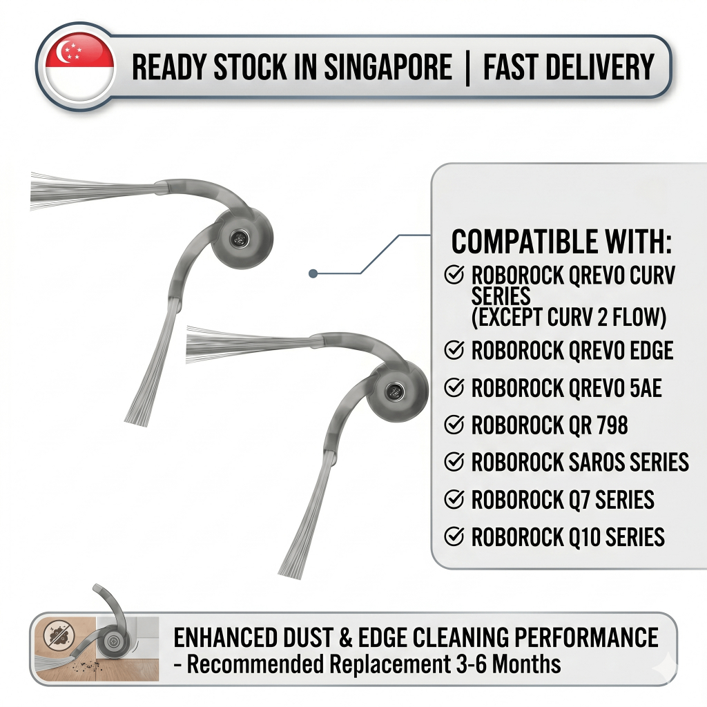 2 ชิ้น - แปรงด้านข้างระดับพรีเมียมสําหรับ Roborock Qrevo Curv/Edge/5AE/QR798/Saros/Q7/Q10 Series