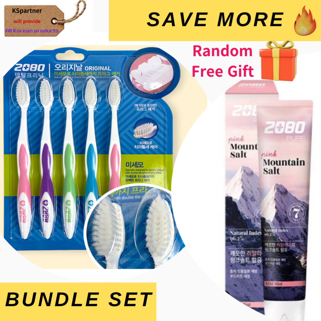 2080 ยาสีฟันเกลือสีชมพู(100g) + 2080 แปรงสีฟัน Micro-Bristle ของแท้ K-Value Oral Care Bundle