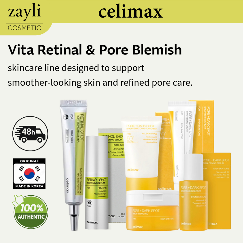 สายดูแลฝ้าของ Celimax Vita A Retinal & Pore | บูสเตอร์เซรั่มครีมแผ่นกันแดด