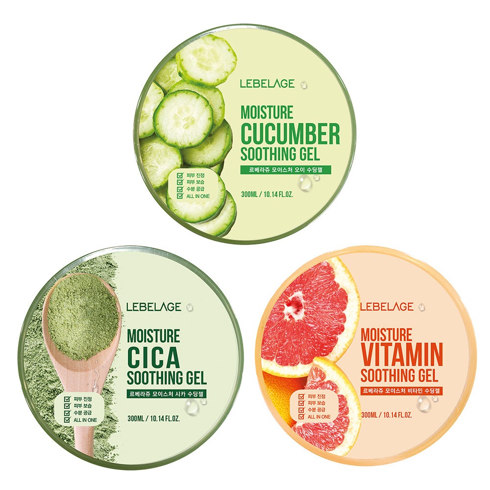 LEBELAGE Moisture Soothing Gel 300ml Cucumber Cica Vitamin Hydrating All-in-One Soothing Gel (3 ประเ