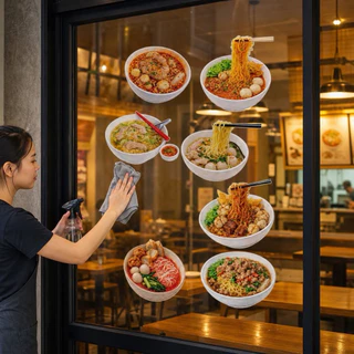 สติกเกอร์ไดคัทลายก๋วยเตี๋ยว (สำหรับตกแต่งร้านอาหาร) ขนาด S,M,L