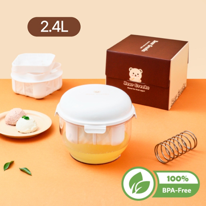เครื่องทำโยเกิร์ตกรีก 2.4L Bear Greeks – ที่กรองแยกเวย์ BPA Free แบบไม่ใช้ไฟฟ้า ขนาดใหญ่ สไตล์เกาหลี