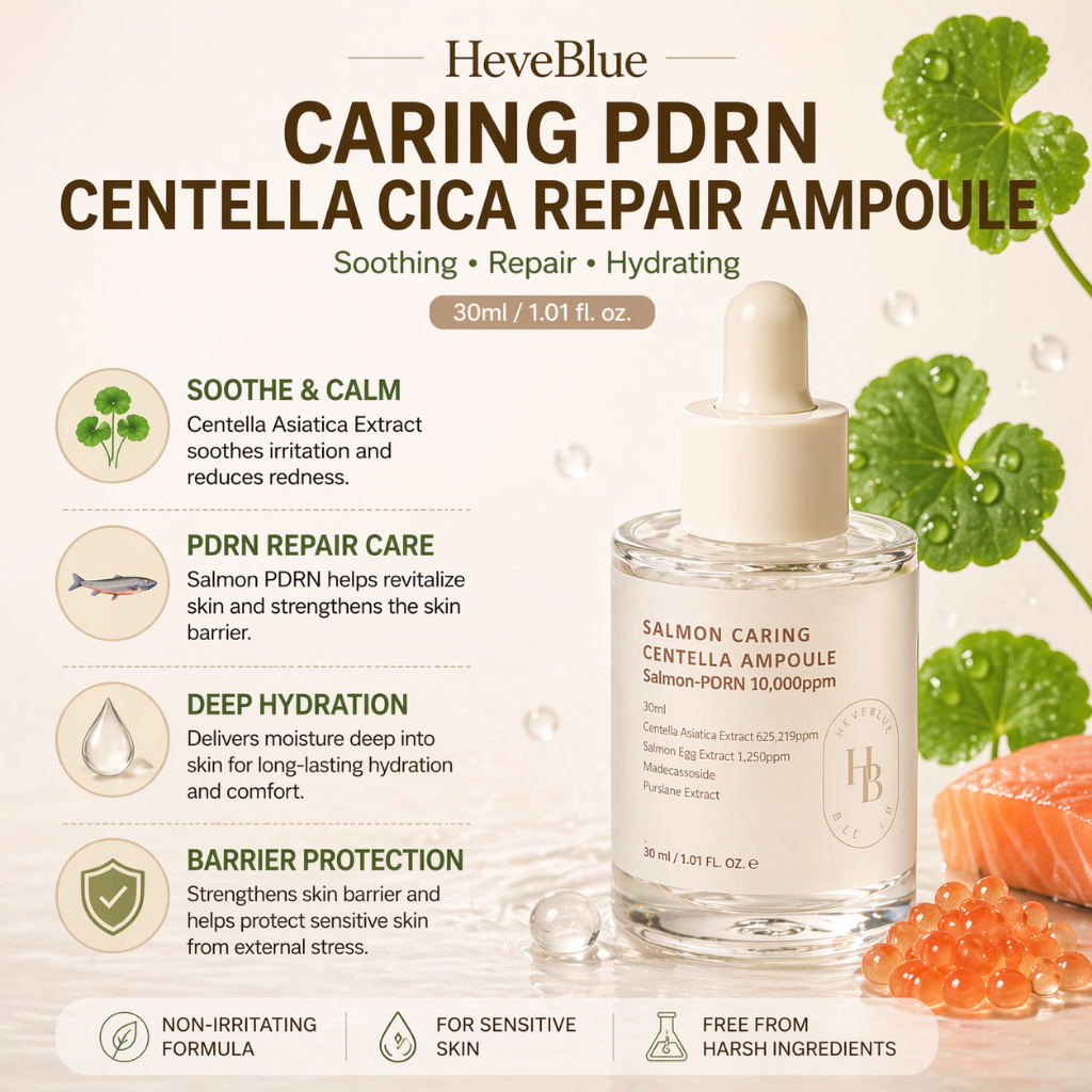 HeveBlue Salmon Caring Centella Cream 100ml PDRN Soothing Moisturizing Cream สําหรับผิวบอบบาง Barrie