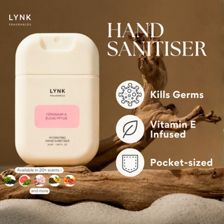 LYNK Fragrances Hand Sanitiser Antibacterial | Portable Moisturising Non-Drying Vitamin E Organic Glycerin | 28 Scents