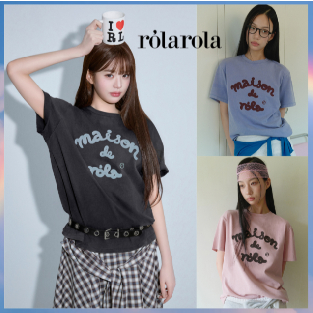 [ ROLAROLA ] MAISON DE ROLA EMBROIDERY PIGMENT LOOSE FIT T-SHIRT 3 สี เกาหลีแท้ 100%