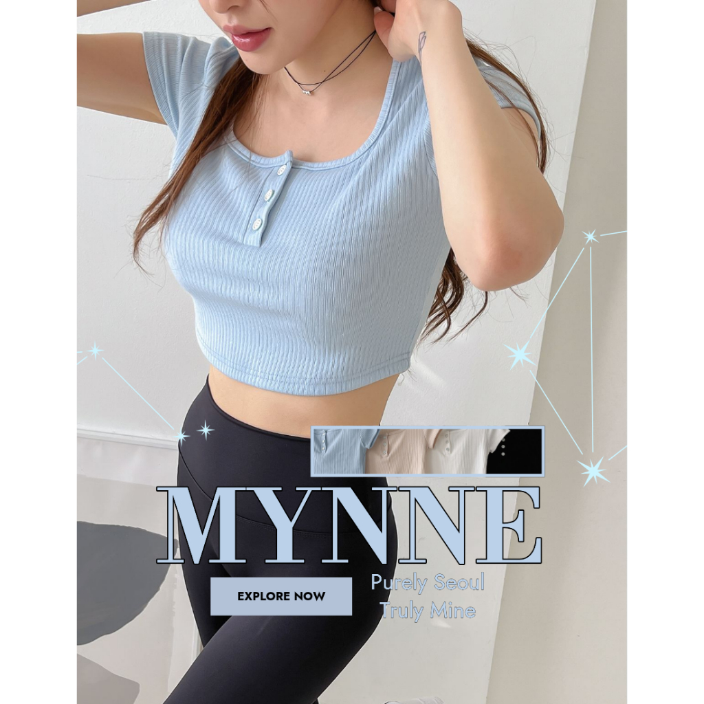 [MYNNE] เสื้อแขนสั้นครอปซี่โครงคอยู | Made in Korea Pilates Yoga Fitness Crop Tee
