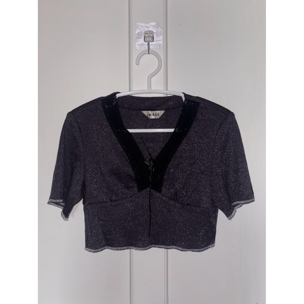 glitter dark grey crop top secondhand bust34-45 size M-XL cute y2k