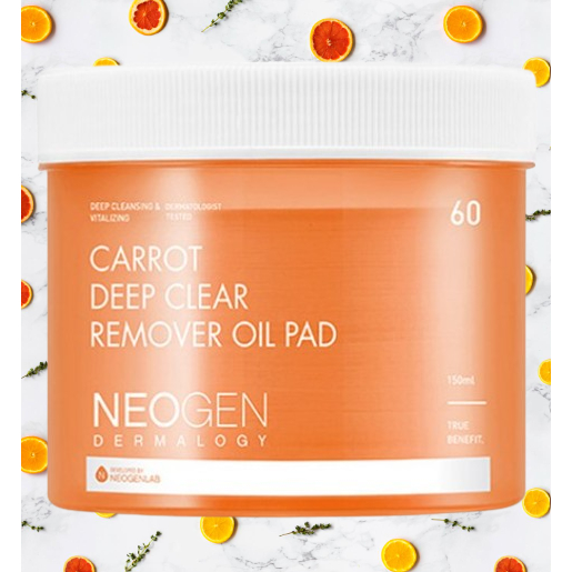 NEOGEN Carrot Deep Clear Remover Oil Pad 60 แผ่นเกาหลีทําความสะอาด Pad แต่งหน้า Cleanser Care