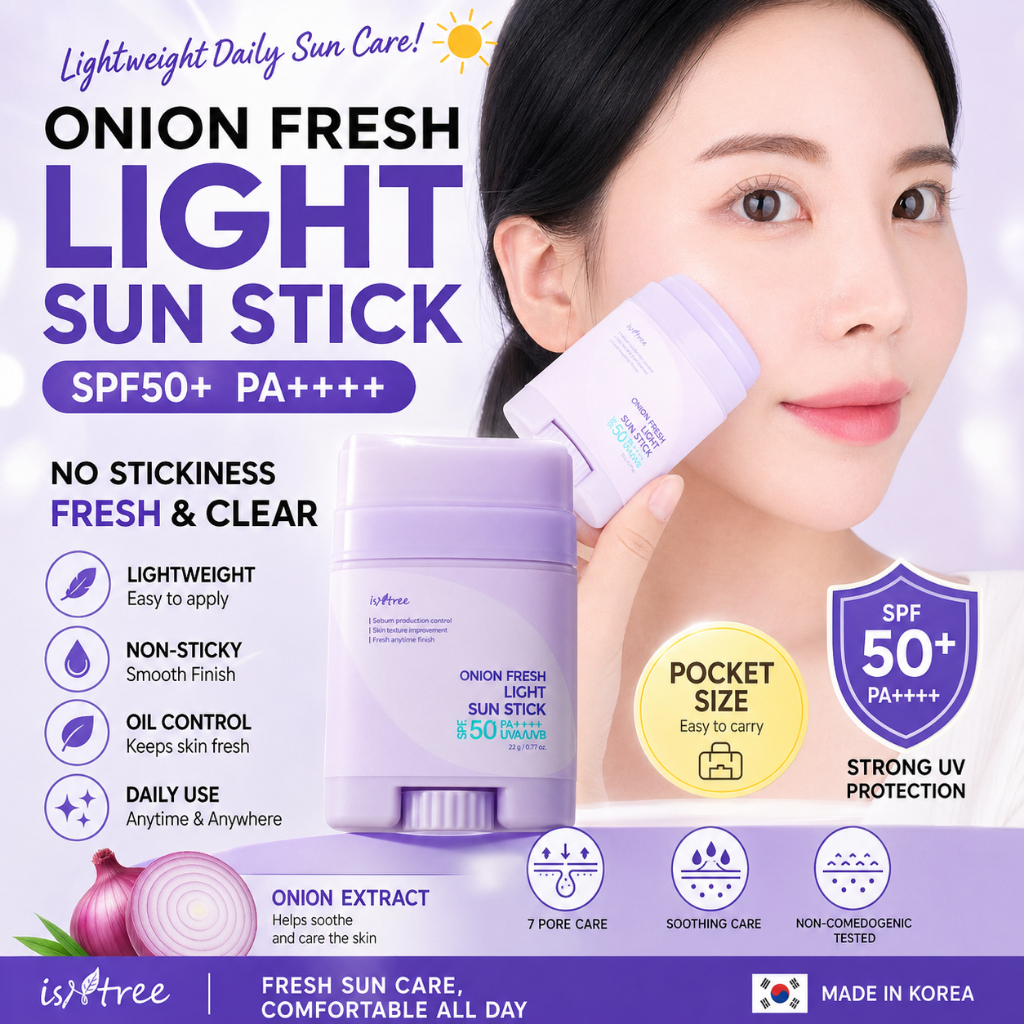 ISNTREE Onion Fresh Light Sun Stick SPF50+ PA++++ 22g Lightweight Non-Sticky UV Protection Daily Sun