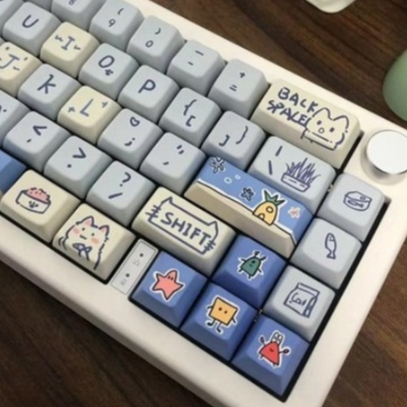 PBT Point Keycaps 8-Key Set 4 ธีมที่ไม่ซ้ํากัน Spongebob Cat Garden Travel สําหรับคีย์บอร์ดตกแต่ง