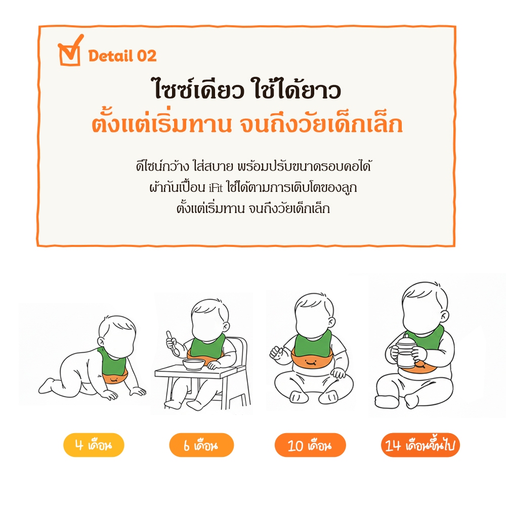 [Malang Honey] JAMMUK ผ้ากันเปื้อนเด็กรุ่น i-fit สายคล้องซิลิโคนปรับได้ 5 ระดับ กันน้ํา คงรูป รองรับอาหารได้ดี ราคา ถูกที่สุด ดีลบีเคเค แกลเลอรีภาพที่ 6