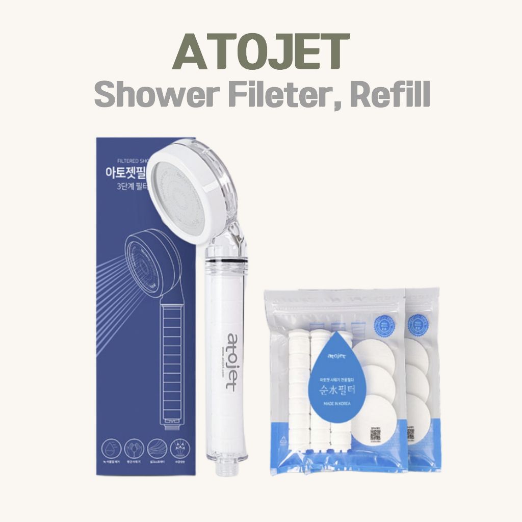 [ATOJET] Showerhead + Head filter 3P + body filter 3P Jennies Pick, BLACKPINK Jennie Favorite, เครื่องกรองน้ํา, Travel Essential, Shower Filter, Skin Trouble