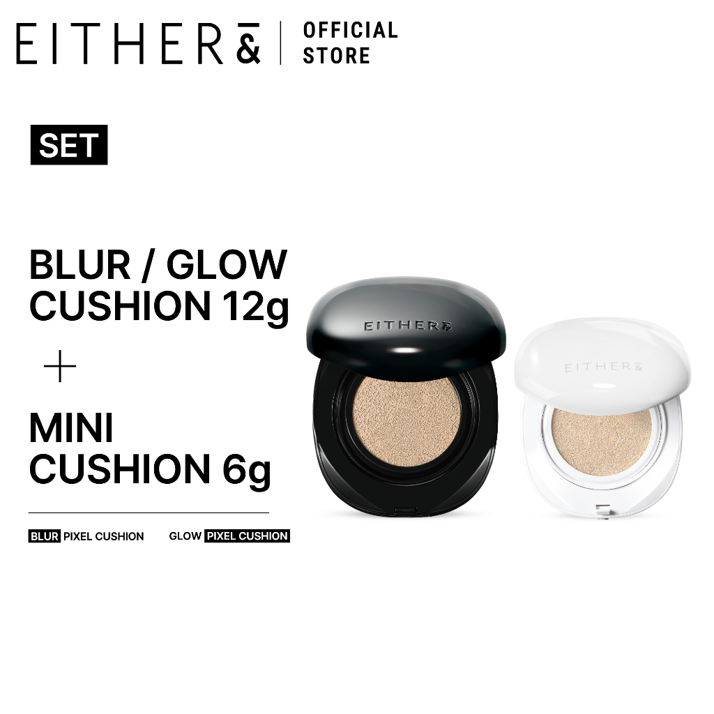 EITHER& Cushion 12g + Mini Cushion 6g Set | Hydrating Glow Foundation Duo Travel Size