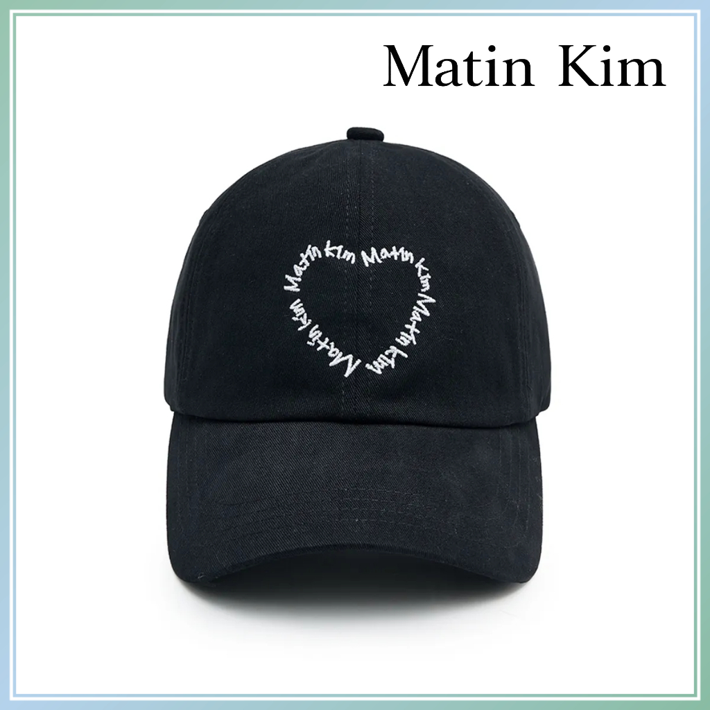 MATIN KIM Heart Logo Ball Cap สีดําสีขาวเย็บปักถักร้อยหมวกปรับได้เกาหลี