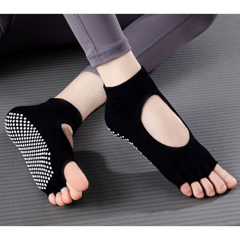 Toe Open Pilates Yoga Socks Non Slip Grip Toe Socks Home Training 3 คู่ชุด