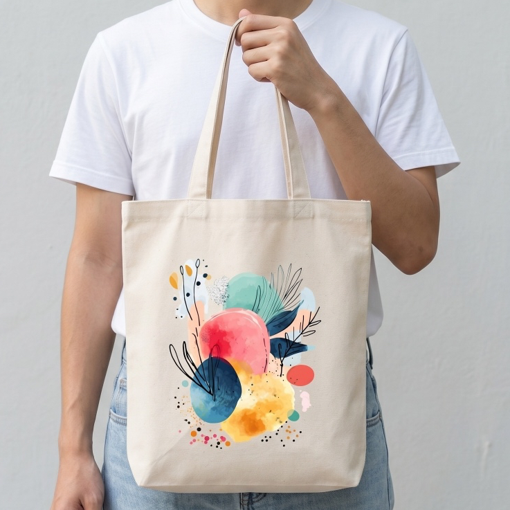 Canvas A4 Tote Bag - บทคัดย่อ Shapes A4 Canvas Tote Bag Farewell Birthday Grocery Bag