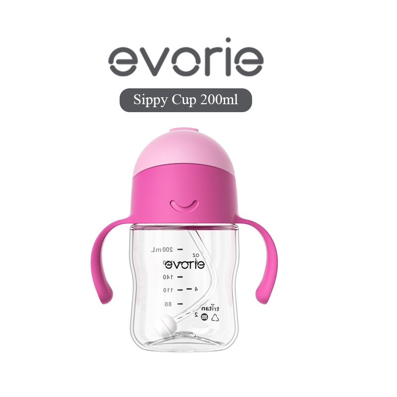 Evorie Tritan Weighted Straw Sippy Cup พร้อมหลอดซิลิโคนและด้ามจับสําหรับทารกและเด็กวัยหัดเดิน 6 เดือ
