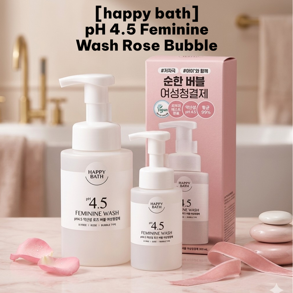 [happy bath] pH 4.5 Feminine Wash Rose Bubble, 300ml, 1pc / Korean Feminine Wash / pH 4.5 Formula by