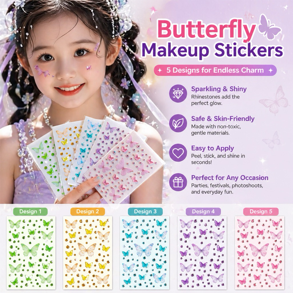 {SG Local} Face Makeup Tattoos Sticker Butterfly Tears Heard Design 10 Design ให้เลือก