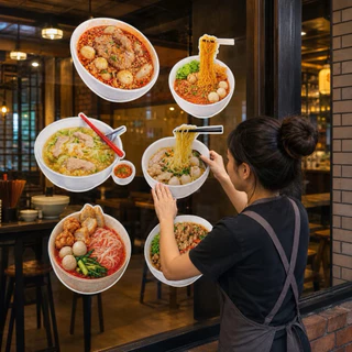 สติกเกอร์ไดคัทลายก๋วยเตี๋ยว (สำหรับตกแต่งร้านอาหาร) ขนาด S,M,L