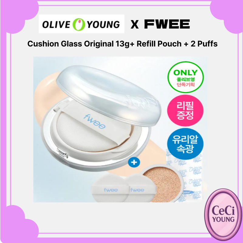 FWEE Cushion Glass Original 13g+ Refill Pouch + 2 Puffs /Glow Cushion Foundation SPF Gift Set (5 เฉด