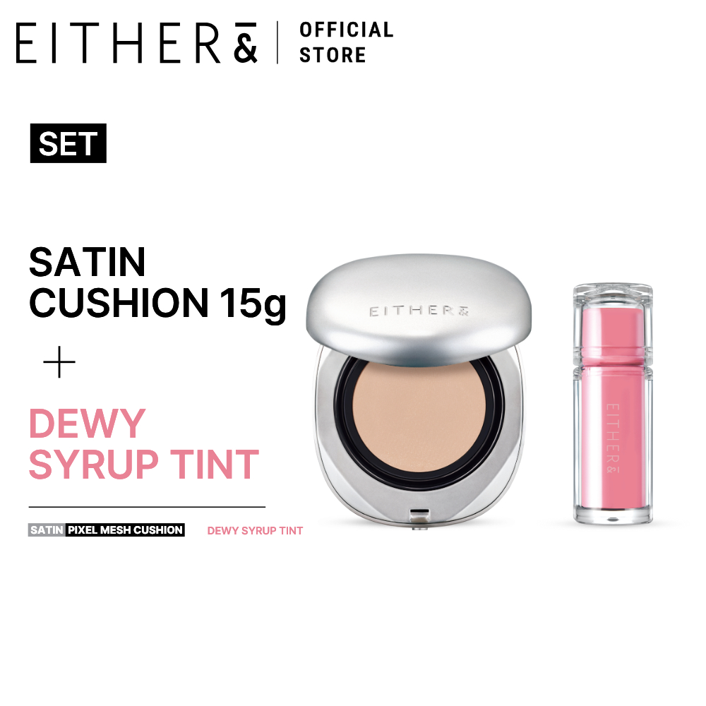 EITHER& Satin Pixel Mesh Cushion SPF50+ PA+++ 15g & Dewy Lip Tint Set