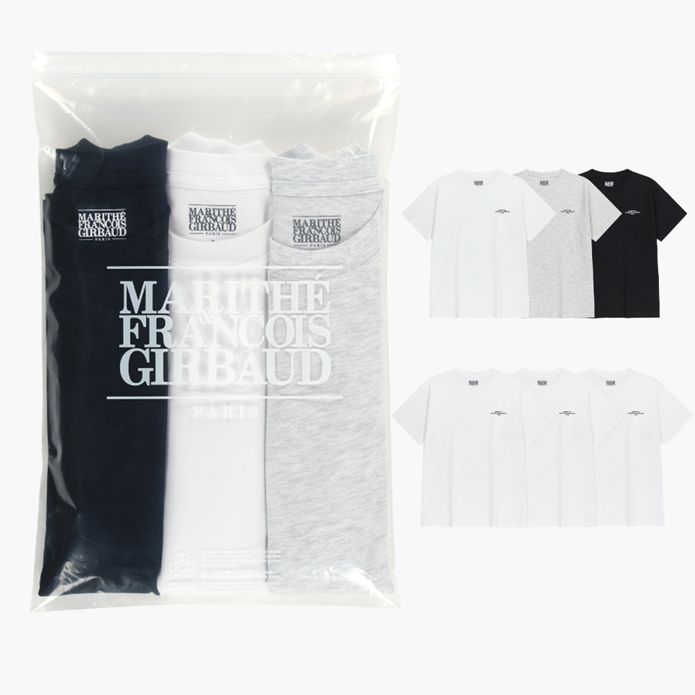 MARITHE FRANCOIS GIRBAUD 3PACK LETTERING โลโก้ TEE ผู้ชายผู้หญิงปกติ Fit เสื้อยืดผ้าฝ้ายลําลองสไตล์เกาหลีสีขาว