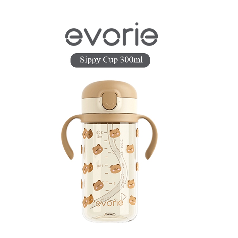 Evorie Tritan Sippy Straw Cup ขวดน้ําสําหรับเด็กวัยหัดเดินสําหรับเด็ก 1-4 ปี 300mL, Honey Bear ไม่เข