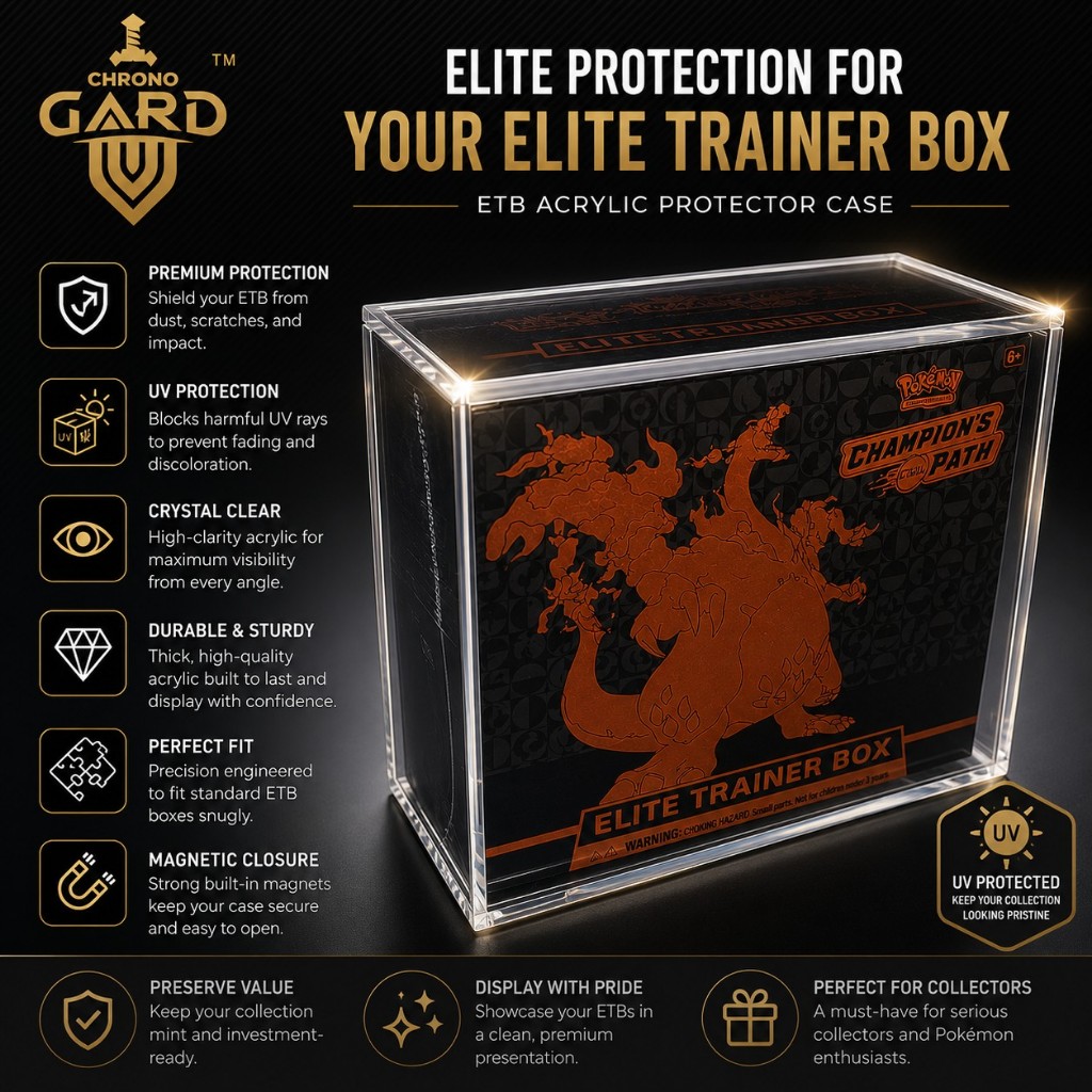 Chronogard Brand Pokemon Acrylic Display ETB Elite Trainer Box พร้อมป้องกันรังสียูวี