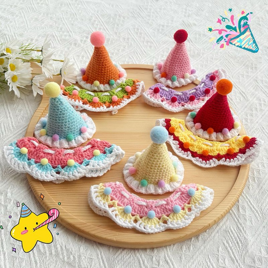 PET CROCHET HANDMADE BIRTHDAY PET COLLAR CATS COLLAR DOG COLLAR NECK ACCESSORIES RABBIT PUPPY BELL D
