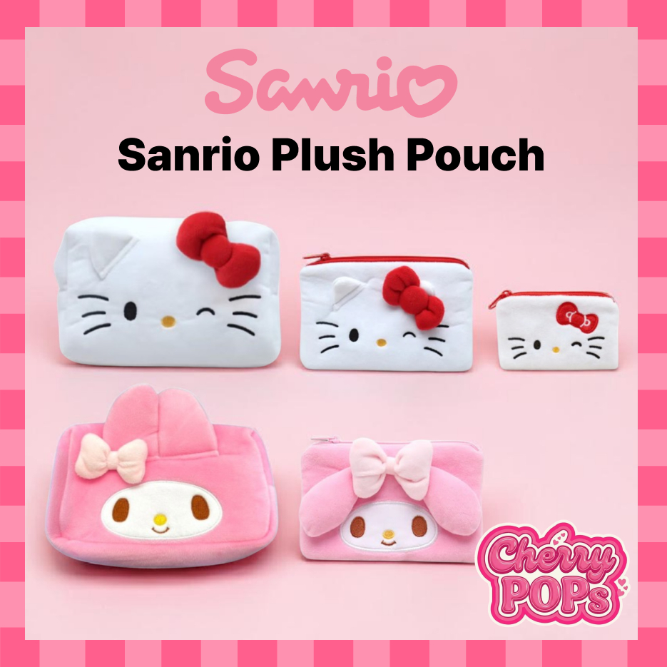 [DAISO KOREA] Sanrio-Hello Kitty & My Melody Plush Face Pouch & Coin Purse