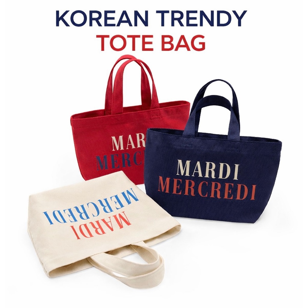 [Mardi Mercredi] CANVAS TOTE BAG พร้อมดีไซน์แบบฝรั่งเศส สไตล์เกาหลี ทำจากผ้าแคนวาสมากคุณภาพ เหมาะสำหรับใช้งานประจำวัน