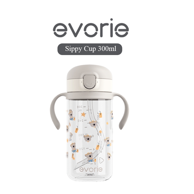 Evorie Tritan Sippy Straw Cup ขวดน้ําสําหรับเด็กวัยหัดเดินสําหรับเด็ก 1-4 ปี 300mL, Koala King ไม่เข