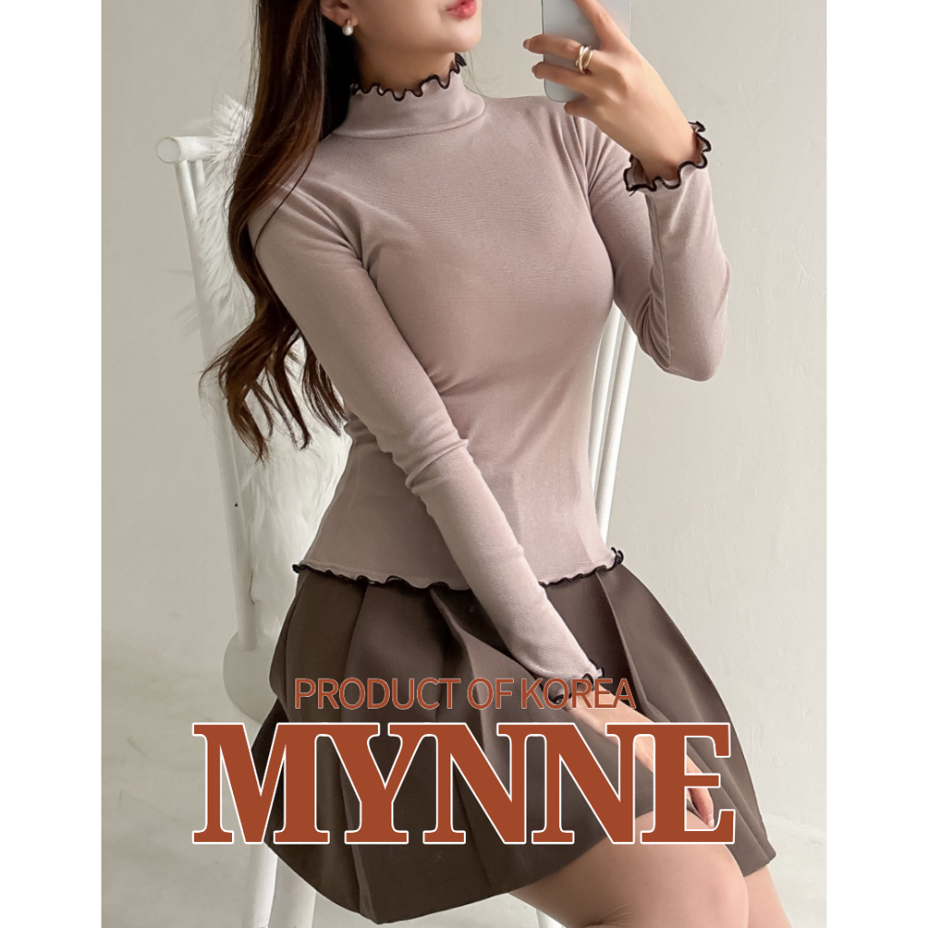 [MYNNE] เสื้อแขนยาวคอเต่า Contrast Frill | Made in Korea Pilates Yoga Fitness Active Top