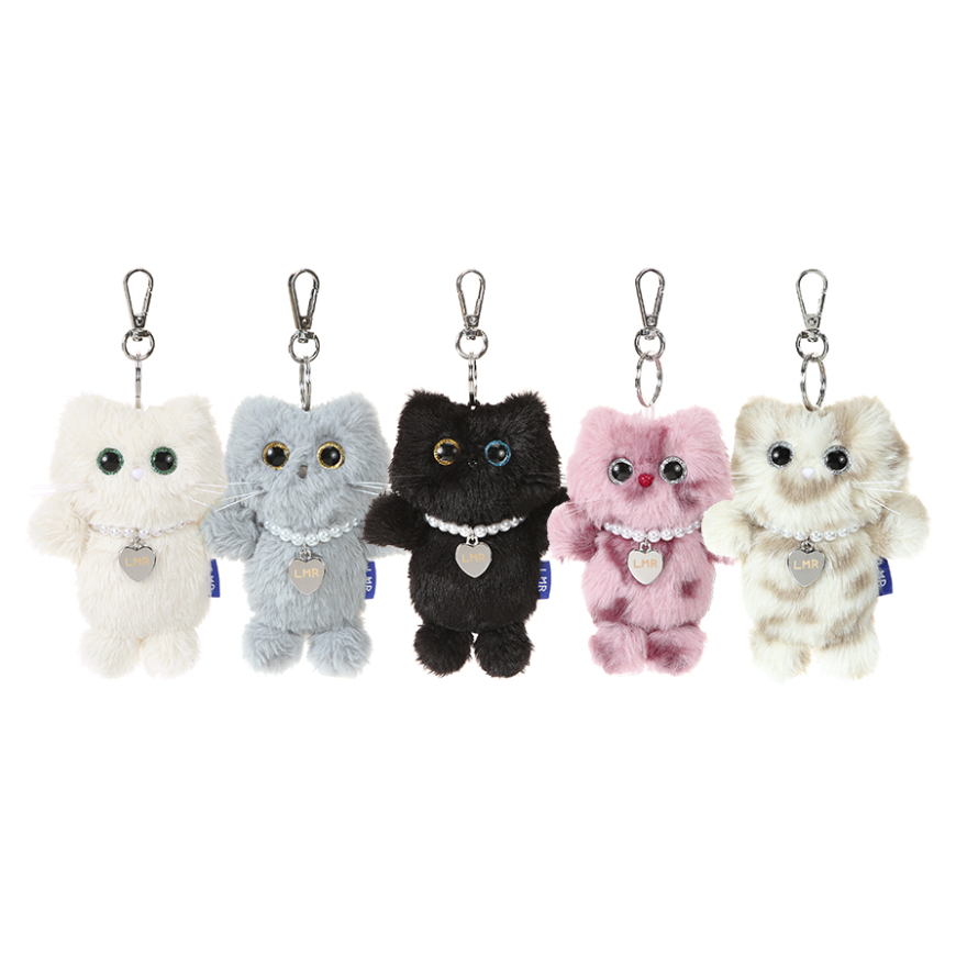 LMR Mini Shangnyong Cat พวงกุญแจตุ๊กตา 6 สี - Fluffy Bag Charm พร้อมสร้อยคอไข่มุก K-Goods